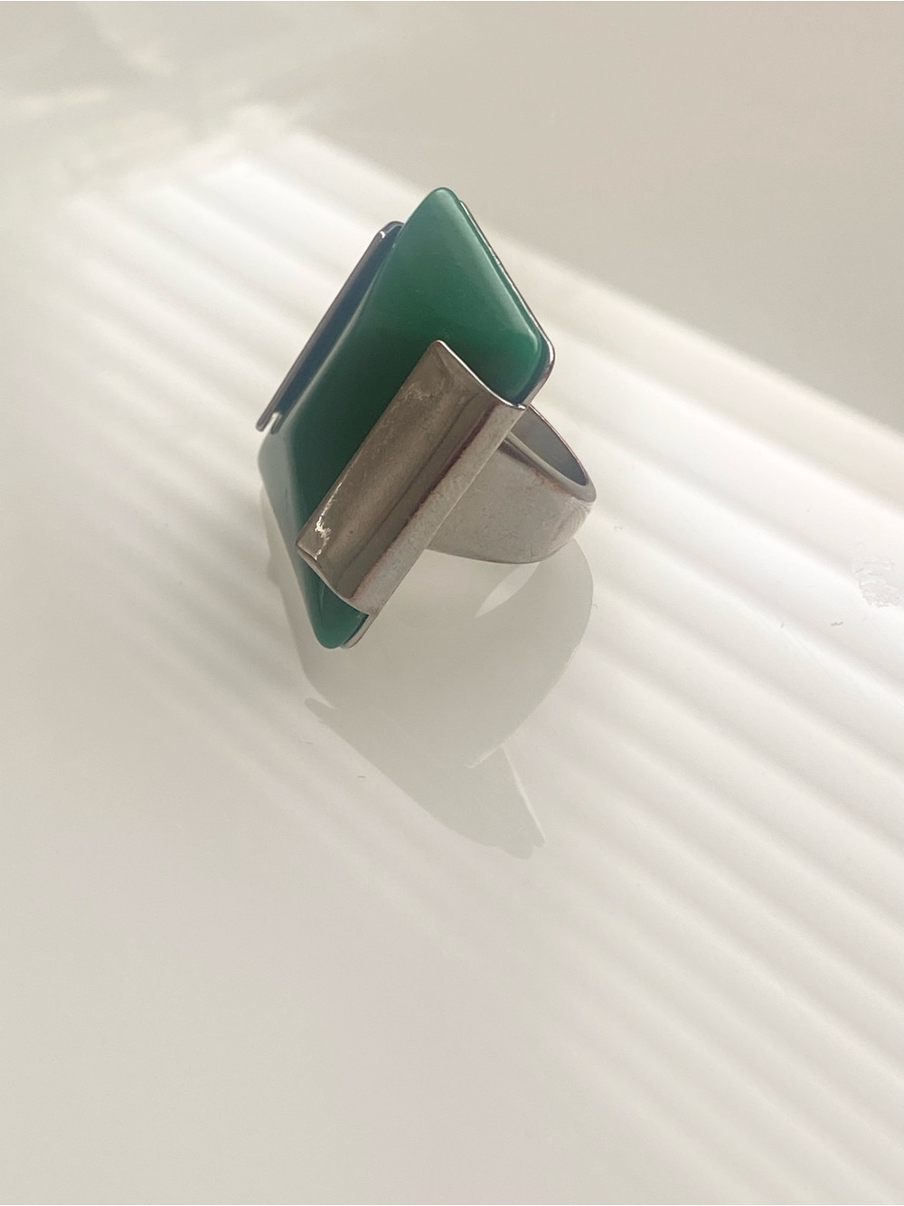 Forever 21 Modern Green Statement Ring with Silver Accent